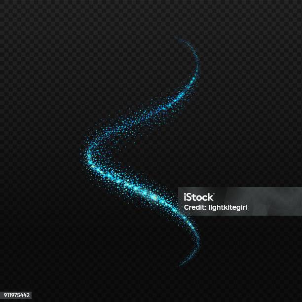 Vector Blue Neon Spiral Glowing Spark Trail Tracing On Transparent Black Background Stock Illustration - Download Image Now