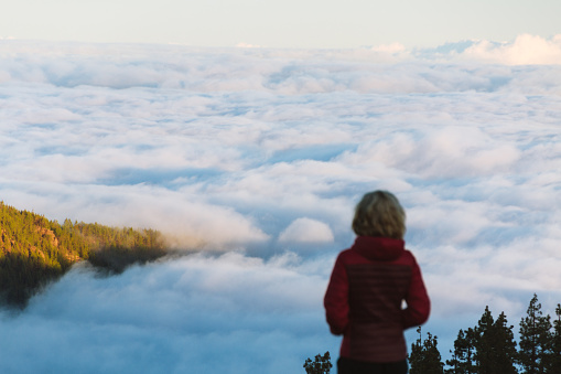 Desert Inversion Young Woman Above Cloud Inversion In Desert Landscape While Sunrise ...