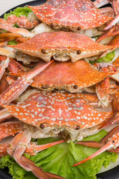 istock Boiled crab fresh,Steamed crabs and crab eggs with seafood spicy sauce. 911978642