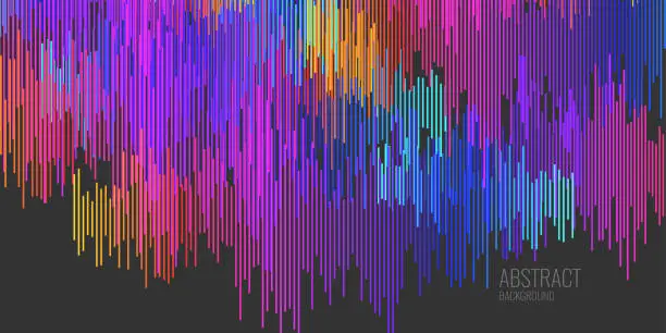 Vector illustration of Vivid illustration with elements of glitch. Colored stripes on dark background