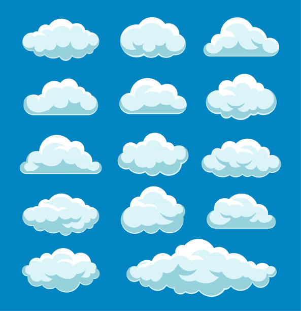 ilustraciones, imágenes clip art, dibujos animados e iconos de stock de conjunto de nubes - fluffy