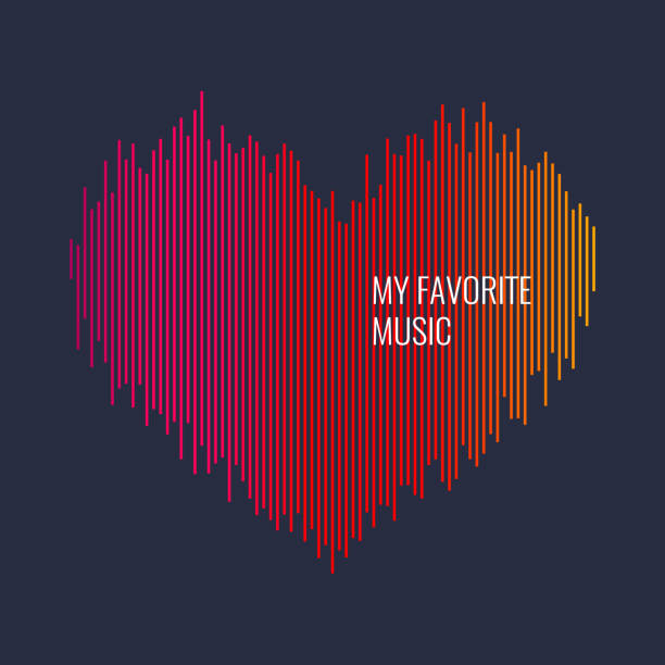 ilustraciones, imágenes clip art, dibujos animados e iconos de stock de ondas musicales en forma de un corazón en el fondo - electro music