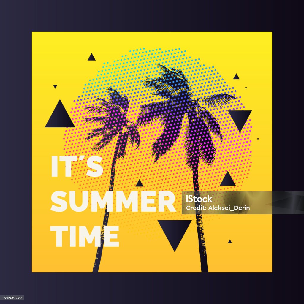 Modern poster with palm tree and geometric graphic Summer time, Modern poster with palm tree and geometric graphic. Vector illustration. Palm Tree stock vector