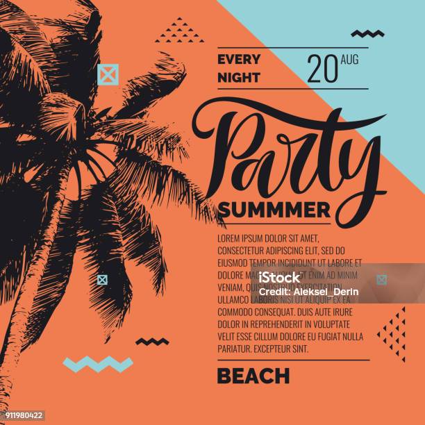 Modern Poster With Palm Tree And Geometric Graphic Stock Illustration - Download Image Now - Summer, Party - Social Event, Palm Tree