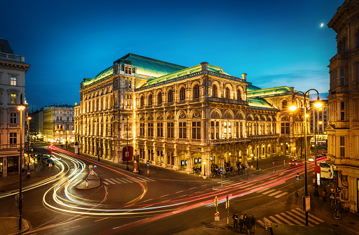 Famous State Opera in Vienna Austria at night.