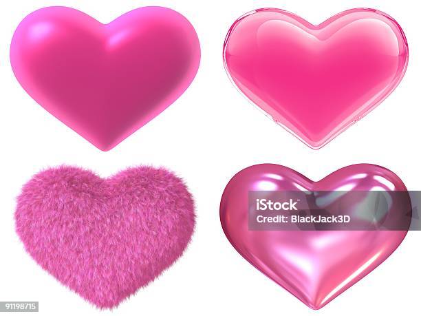 Four Hearts With Different Materials Stock Photo - Download Image Now - Bonding, Color Image, Cut Out