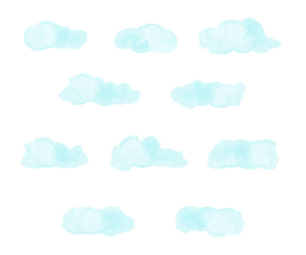 satz leichte blaue abstrakte wolken. aquarell nachahmung. handgezeichnete wolken. vektor-illustration. - paint watercolor painting frame spotted stock-grafiken, -clipart, -cartoons und -symbole