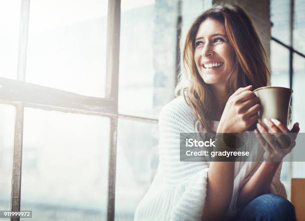 The Suns Up And So Is My Mood Stock Photo - Download Image Now - Women, One Woman Only, Coffee - Drink