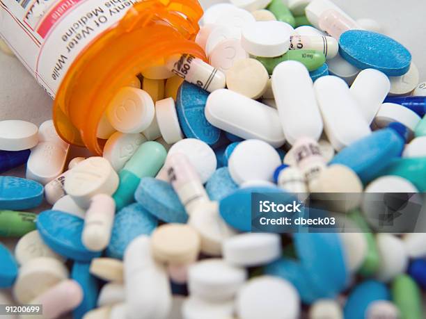 Pills And Container Stock Photo - Download Image Now - Capsule - Medicine, Color Image, Healthcare And Medicine