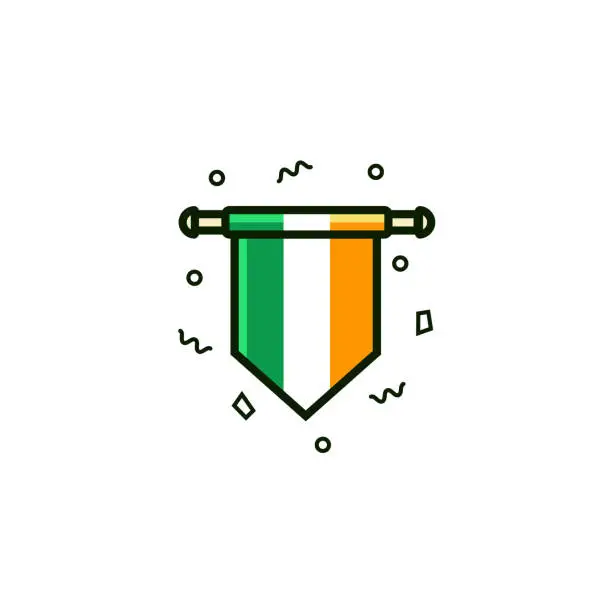 Vector illustration of Irish vertical flag, banner or standard - flat color line icon on isolated background. Tricolour of Ireland - vector sign, symbol, emblem, pictogram