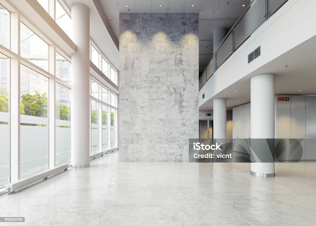 modern business hall modern business hall architecture. 3d concept Office Stock Photo