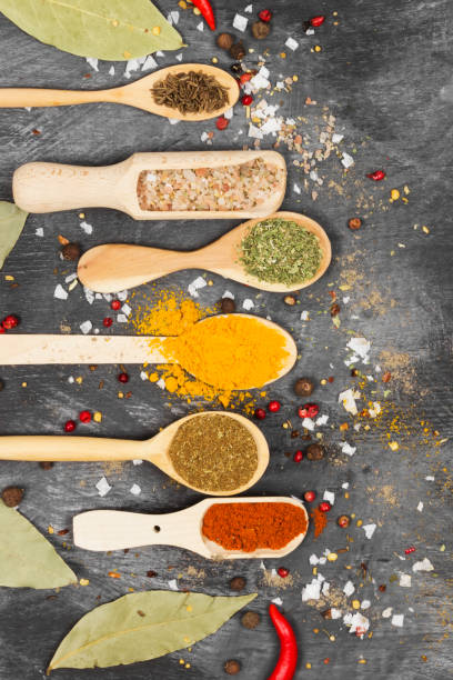 istock Various spices on a black background. Top view. Food background 912015410