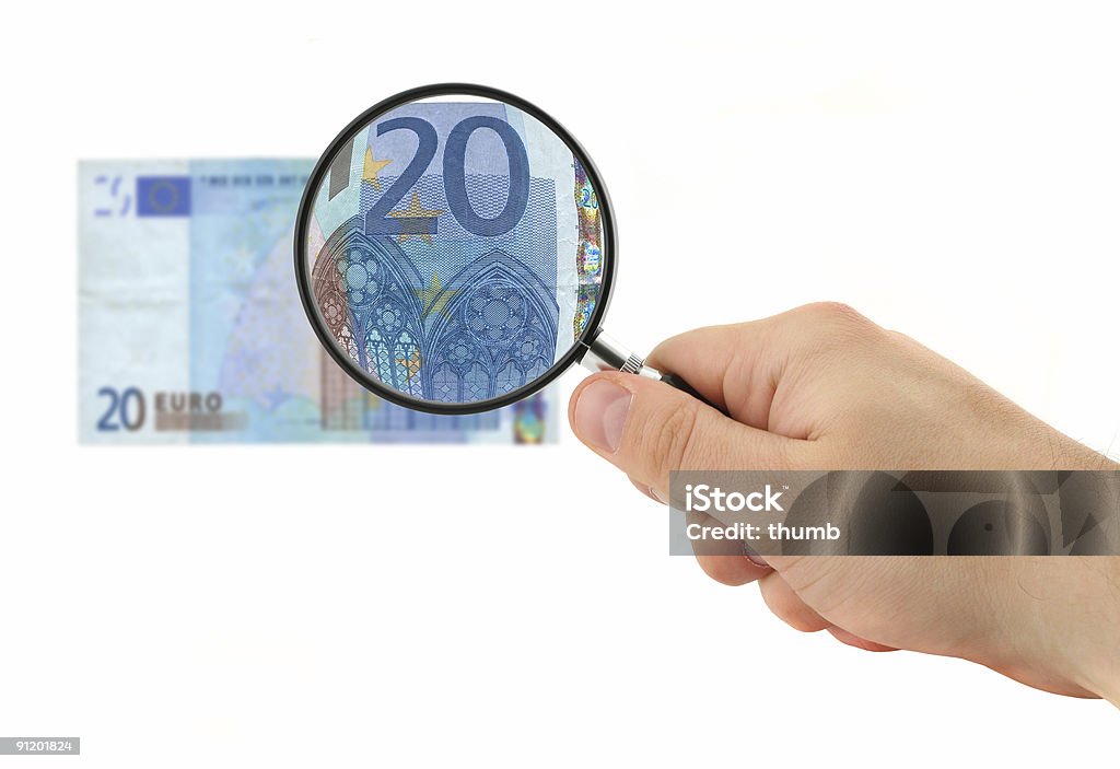 Mão ampliar 20 Nota de Euro - Royalty-free Detetive Foto de stock