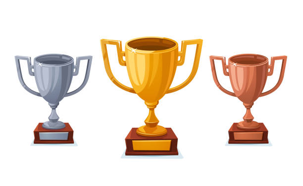 istock Gold, silver and bronze trophy cup in sartoon style. Winner cups isolated on white background 1st, 2nd, 3rd place 912019770