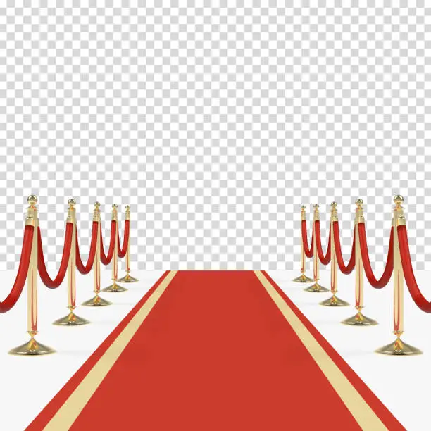 Vector illustration of Red carpet with red ropes on golden stanchions