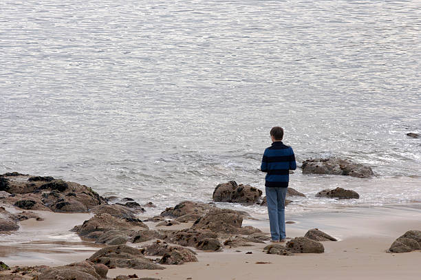 istock Young boy watches the ocean 91203379