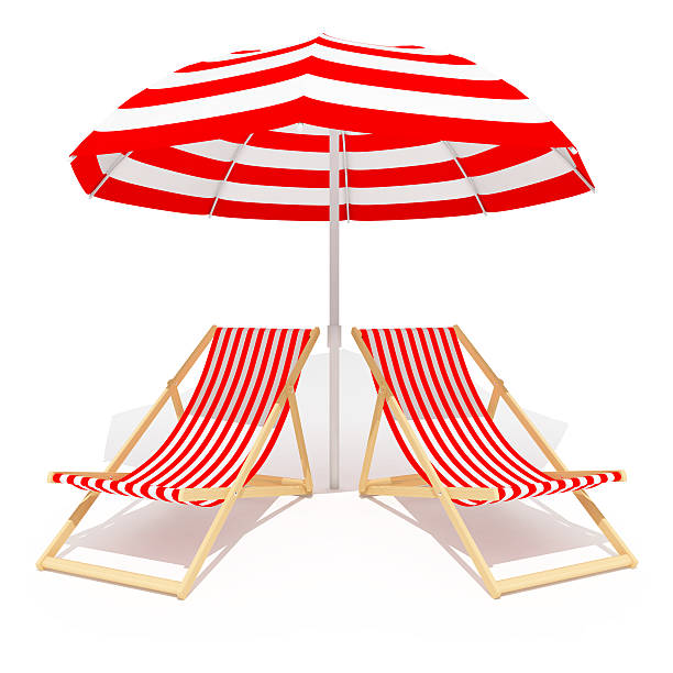istock red chaises longue and umbrella 91205227