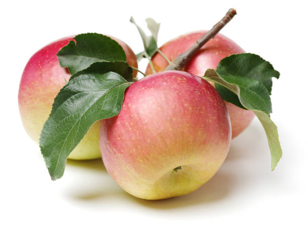 istock Fresh apples and   leaves isolated on white  background 912052448
