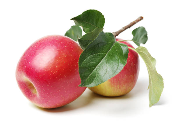 istock Fresh apples and   leaves isolated on white  background 912052874