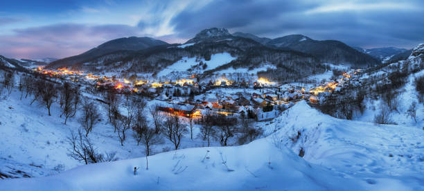 istock Night at Winter with beautiful village, Slovakia 912062778