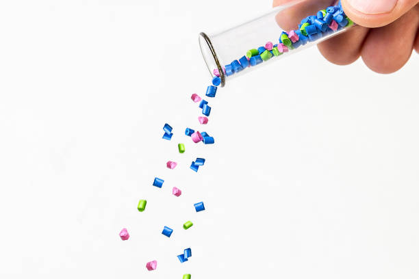 istock Polymeric dye. Plastic pellets. Pigment in the granules. Polymer beads 912062822
