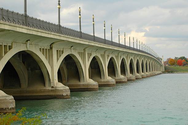 Belle Isle Bridge in Fall stock photo