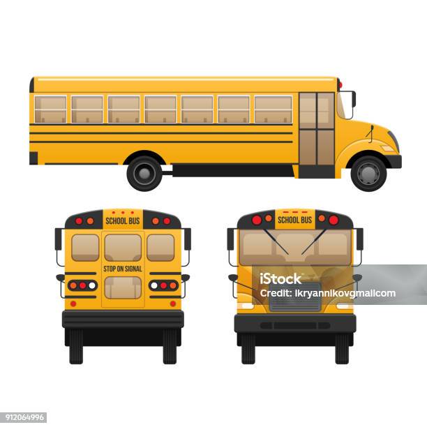 Yellow Classic School Childrens Bus Modern Education Traveling With Children Stock Illustration - Download Image Now