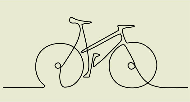 abstrakte eine strichzeichnung mit fahrrad - fahrradfahrer stock-grafiken, -clipart, -cartoons und -symbole