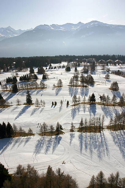Aerial snow scene stock photo