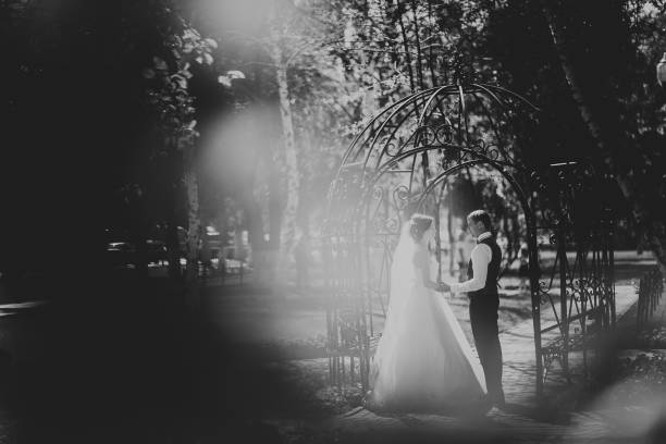 istock The bride and groom in the park arch 912068258