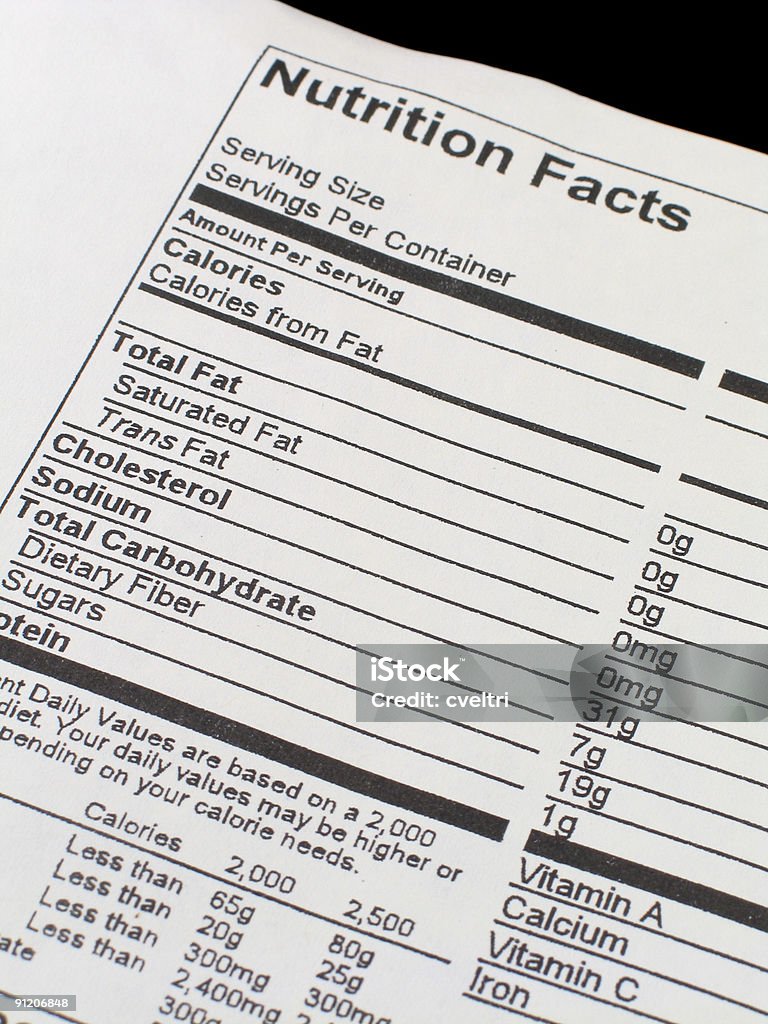 Nutrition Facts  Nutrition Label Stock Photo