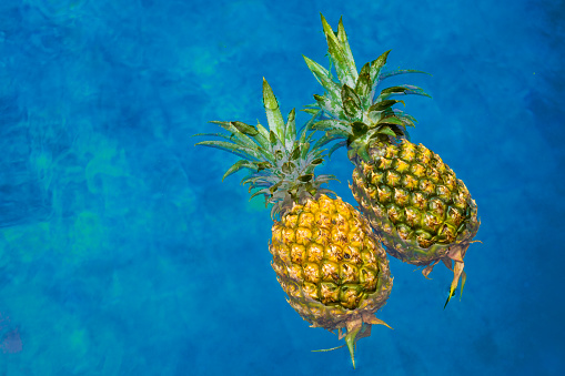 Vivid photo of two pineapples in pool