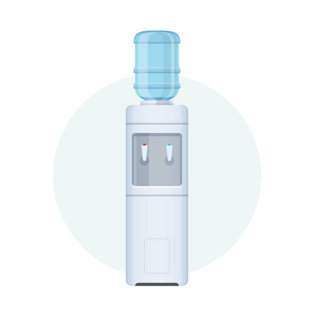 ilustraciones, imágenes clip art, dibujos animados e iconos de stock de enfriador de agua para oficina y hogar. botella líquido plástico, de oficina, - refrigeradora de agua