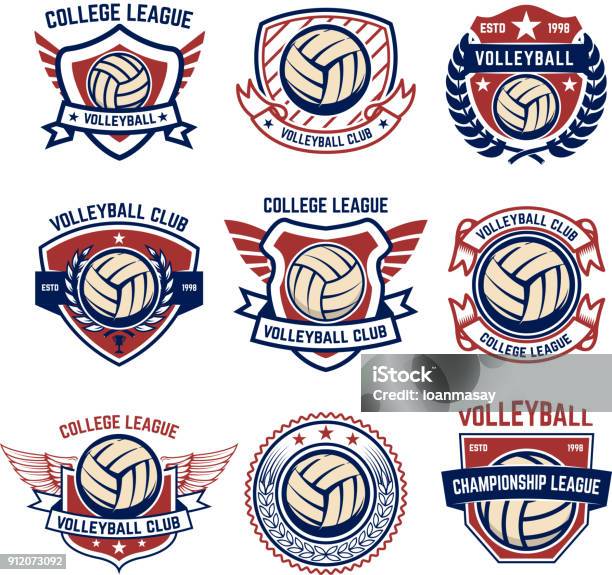 Volleyball Emblems On White Background Design Element For Label Emblem Sign Badge Stock Illustration - Download Image Now