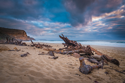 South Australian Coastal Landscape with, Ethel, ship wreck at the beack in Innes National Park, Yorke Peninsula