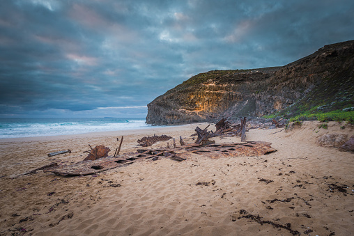 South Australian Coastal Landscape with, Ethel, ship wreck at the beack in Innes National Park, Yorke Peninsula