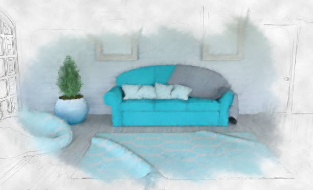 istock Sketched drawing of a modern lounge interior 912087118