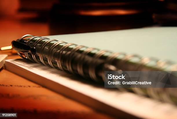 Students Notebook With Pen Stock Photo - Download Image Now - Color Image, Copy Space, Dark