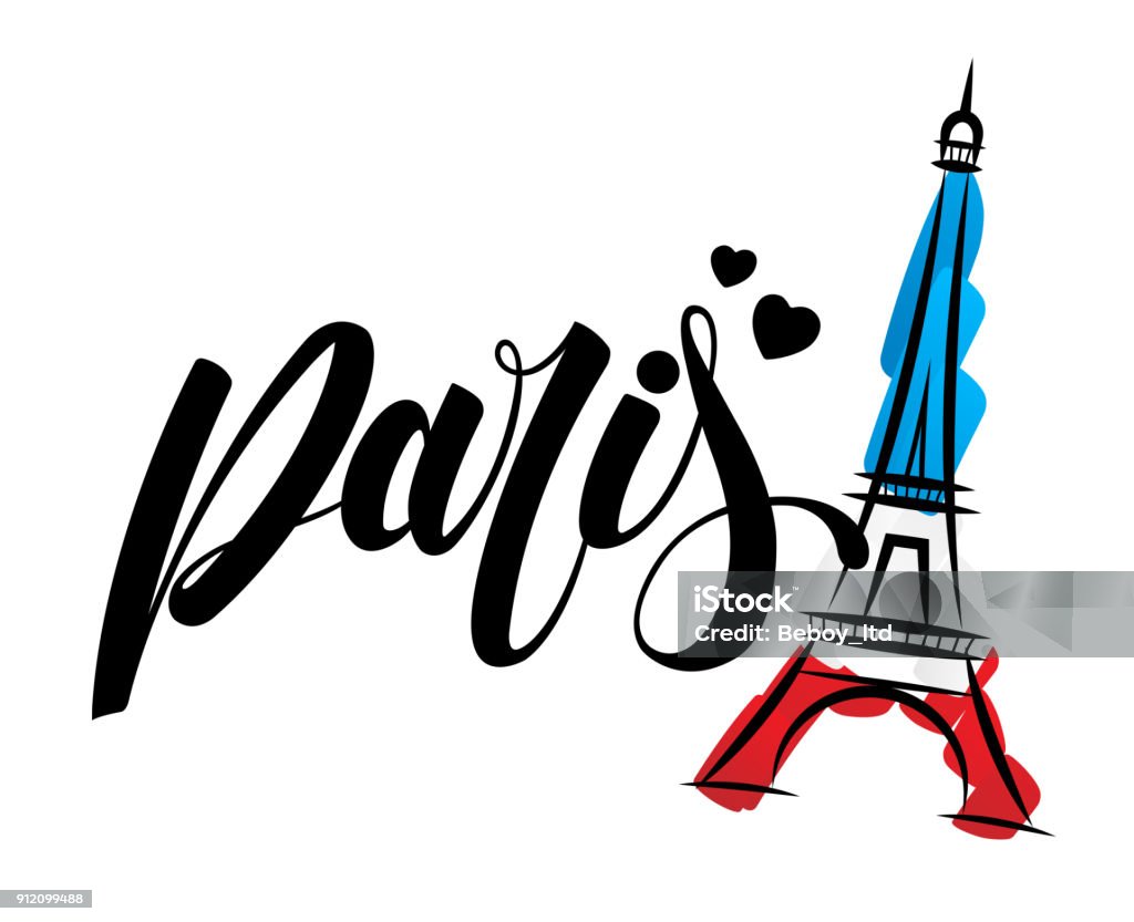 Paris and Eiffel tower logo design Paris - France stock vector