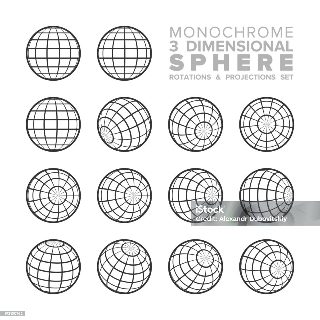 6d Sphere Rotation Vector 3d Monochrome Sphere Rotations And Projections Set Stock ...