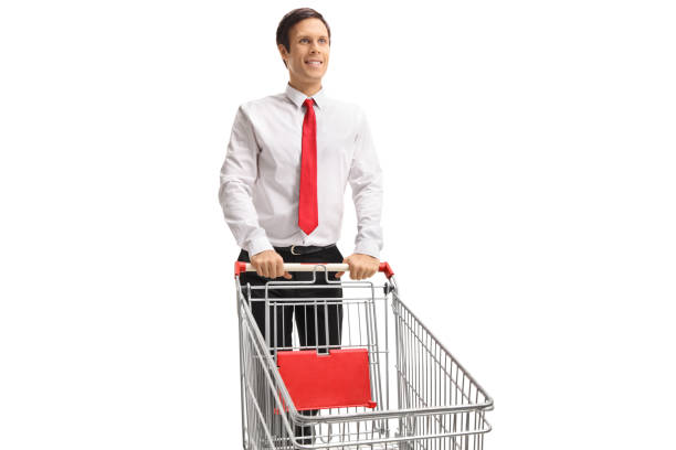 istock Formally dressed man with an empty shopping cart 912101640