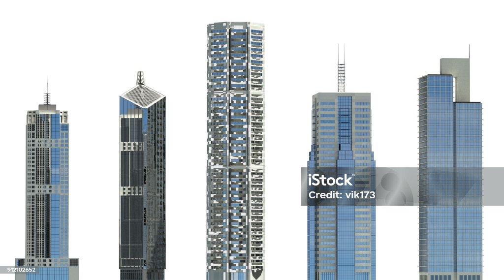 Ilustración 3D de rascacielos aislado sobre fondo blanco - Foto de stock de Rascacielos libre de derechos