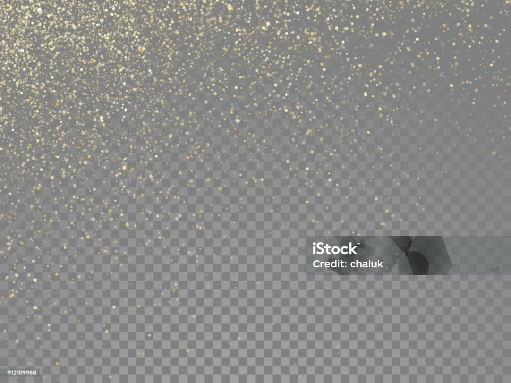 Glitter gold particles and star dust shimmer or magical falling gold glittering effect on vector transparent background Gold - Metal stock vector