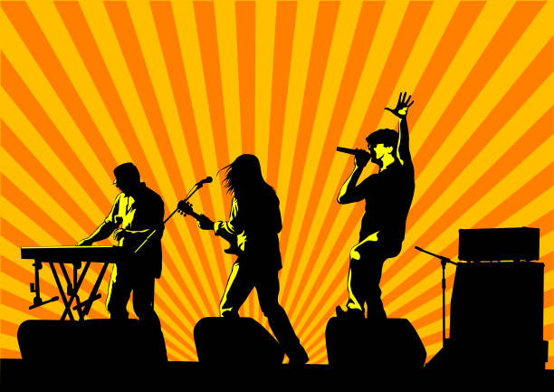 ilustrações de stock, clip art, desenhos animados e ícones de rock people - popular music concert singer silhouette musical band