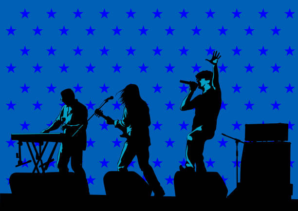 ilustrações de stock, clip art, desenhos animados e ícones de rock people - popular music concert singer silhouette musical band