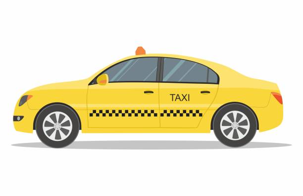 polis arabasına beyaz arka plan üzerinde sarı otomobil - taksi stock illustrations