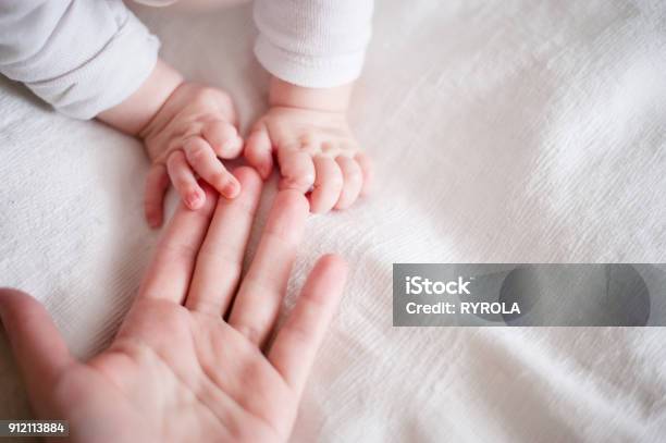 Hands Of A Newborn Baby In The Mothers Fingers Stock Photo - Download Image Now - Baby - Human Age, Mother, Hand