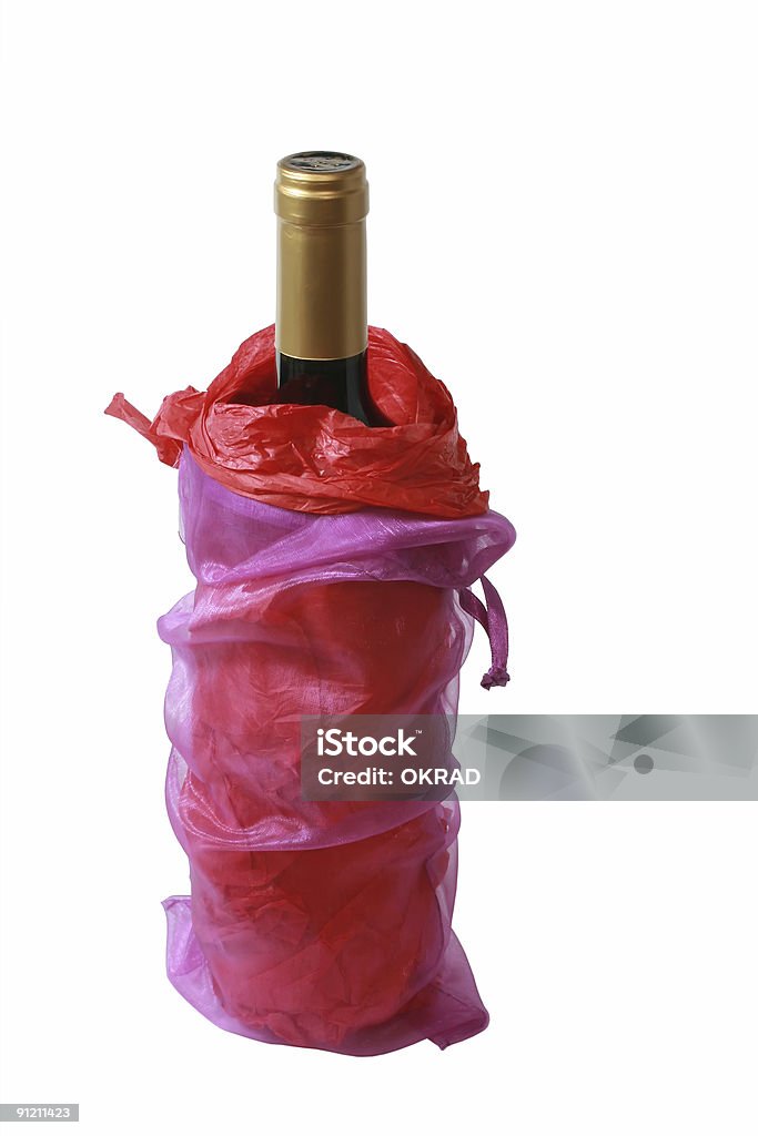 Rosa álcool sacola de brindes com uma garrafa de vinho - Foto de stock de Aberto royalty-free