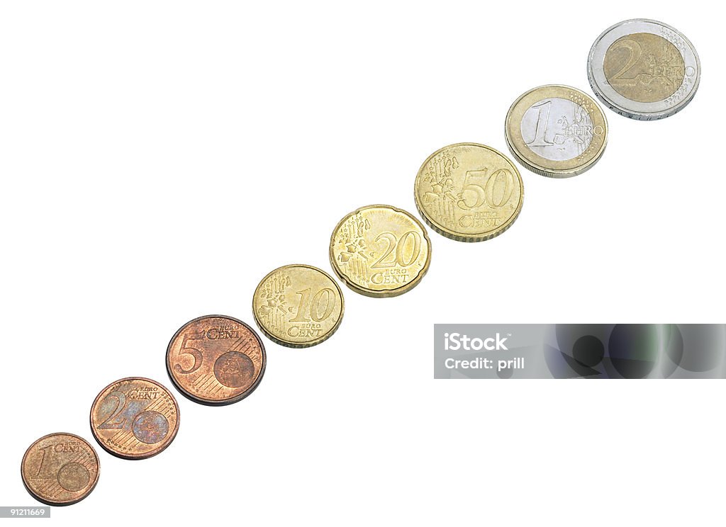 Tutti i tipi di monete in euro - Foto stock royalty-free di Argentato