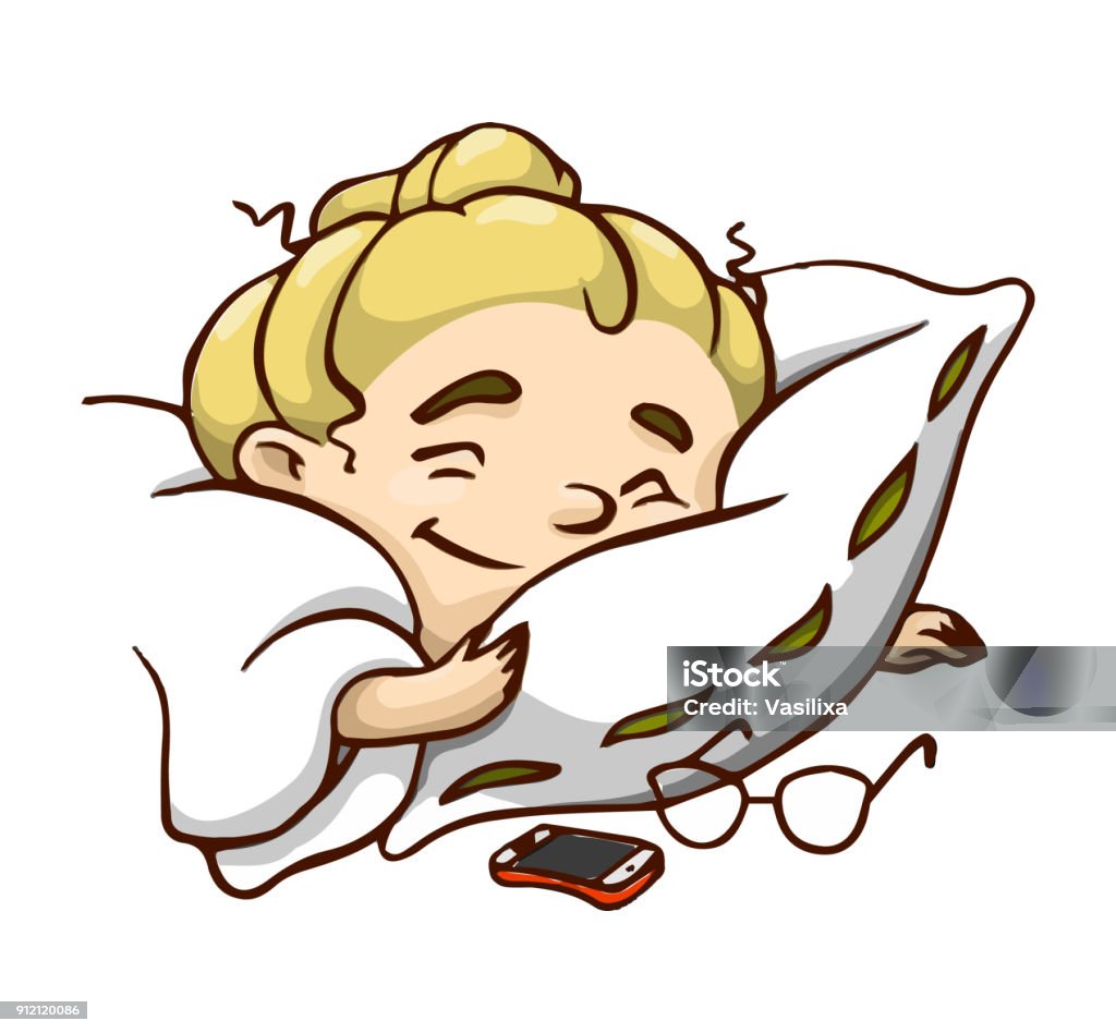 Happy Sleeping Cartoon Girl With Pillow And Blanket Vector Isolated  Illustration Stock Illustration - Download Image Now - iStock